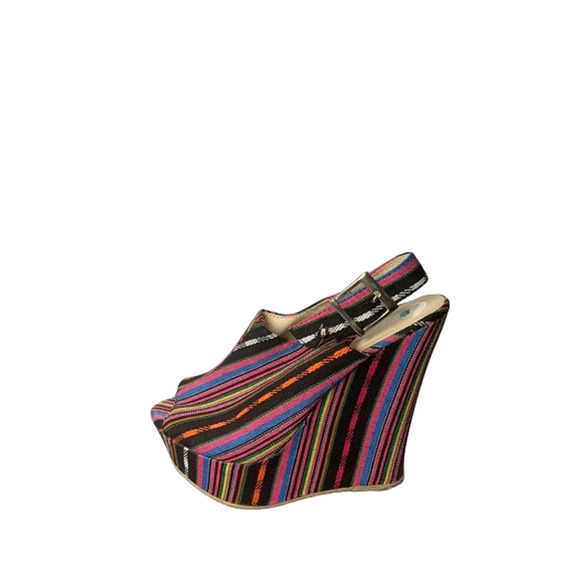 Multicolor Striped Open-Toe Wedge Sandals With Buckle Slingback For Women Size 8 - Picture 6 of 8